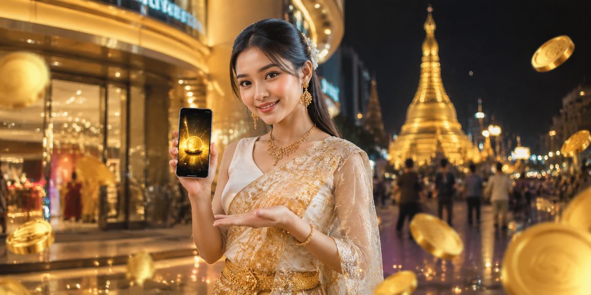 ရန်ကုန်မြို့ရှိ ရွှေတိဂုံ ဘုရား နေရာတွင် 555mix ဖုန်းအက်ပ် အသုံးပြုသူ